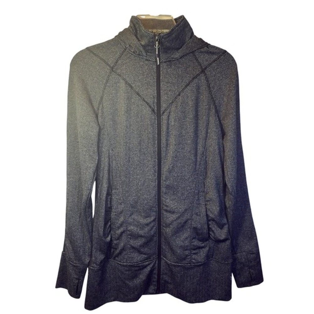 Mondetta Women's Gray Herringbone Full Zip Hooded Activewear Jacket‎ Medium